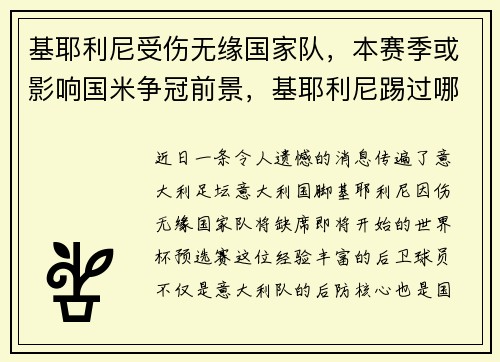 基耶利尼受伤无缘国家队，本赛季或影响国米争冠前景，基耶利尼踢过哪些位置